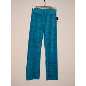 NWT Juicy Couture "Choose Juicy" Velour Pants XS South Pacific Teal Rhinestone